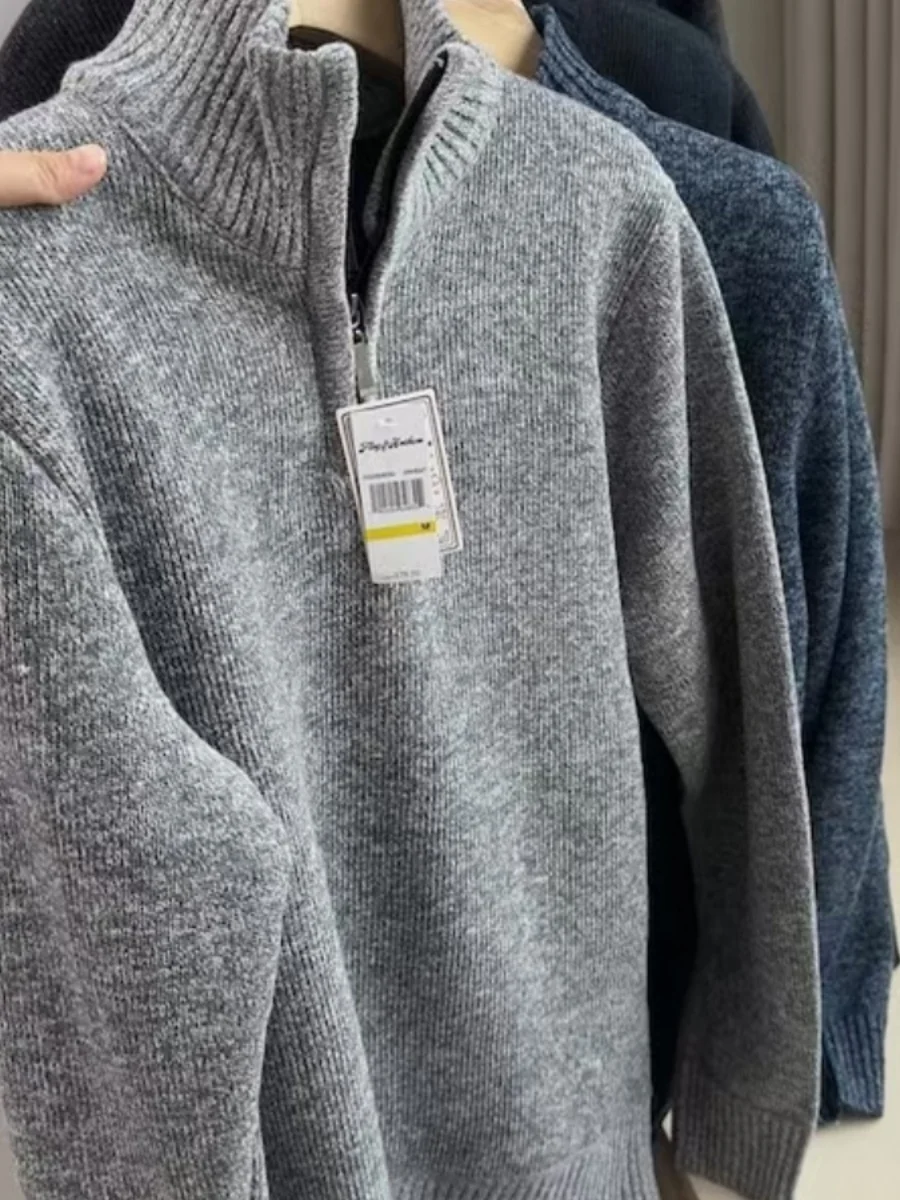 

Thiened Fce вязаный свитер на молнии, повседневная осенне-зимняя мужская одежда, брендовый свитер из полиэфирного волокна с шипами пшеницы, длинный све irt