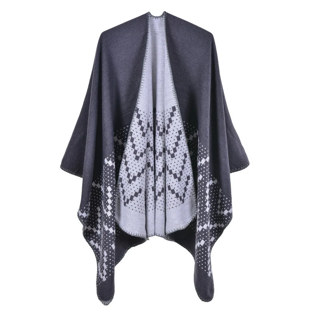 Imitation Cashmere Knitted Shawl Women Cross-border Autumn Winter Cloak Warm Scarf Poncho Lady Capes Beige Cloaks