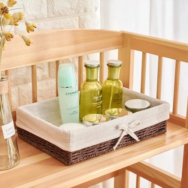 

Handwoven Storage Baskets Clothes Laundry Basket Sundries Organizer With Lid Rectangular Cosmetics Box Towel Toys Container