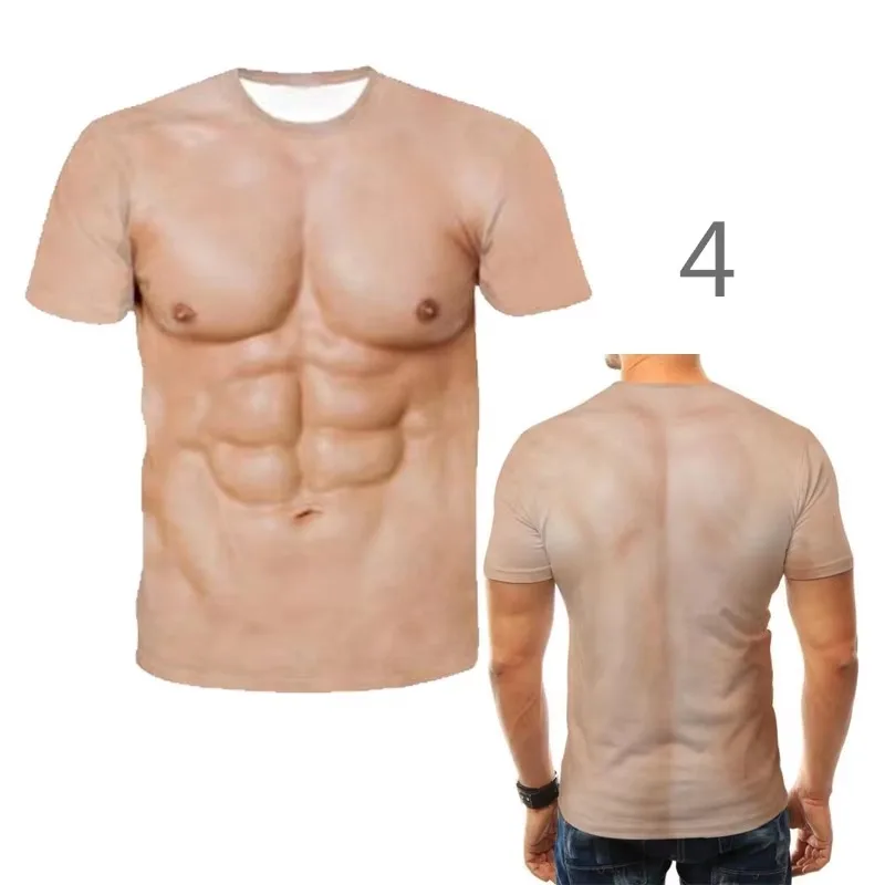 2026 Novelty Mens Casual Short Sleeve 3D Chest Muscle Printing Graphic T Shirt Funny Tops Tee Family Matching