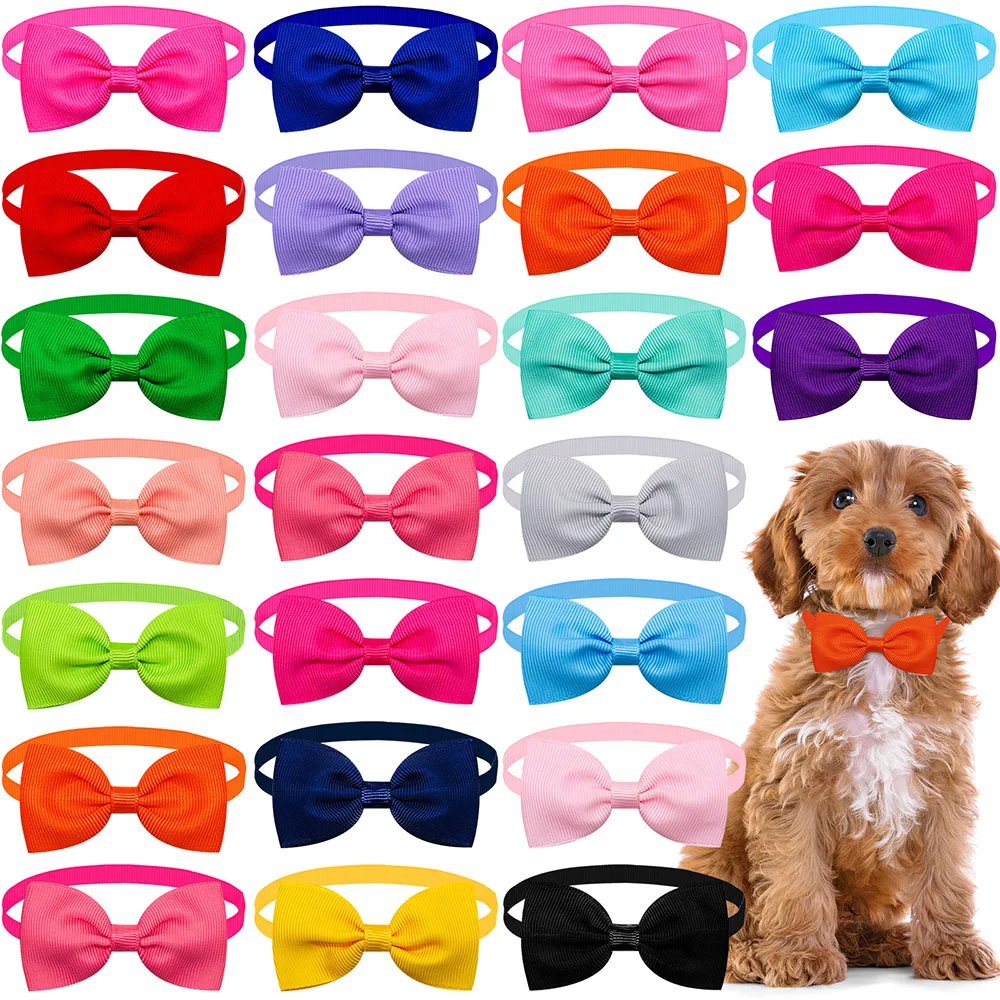 Fashion Cute Small Dog Bowtie Bulk Solid Bow Ties Collar For Dogs Cats Summer Pet Dog Bows Small Dog Cat Grooming Accessories