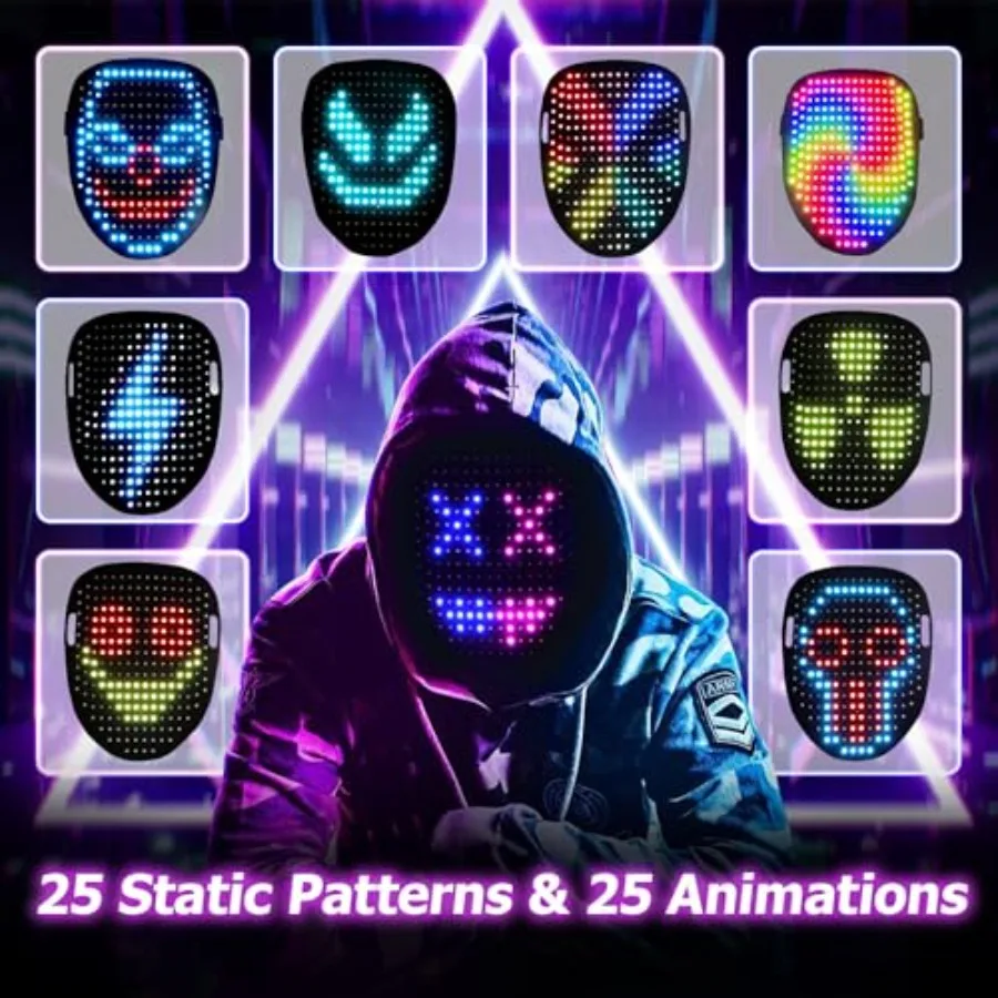 Mr.Pang LED-Maske, leuchtende Maske mit Gestenerkennung für Halloween, Weihnachten, Geburtstag, Cosplay, Party, coole Gesichtsverwandlungsmaske