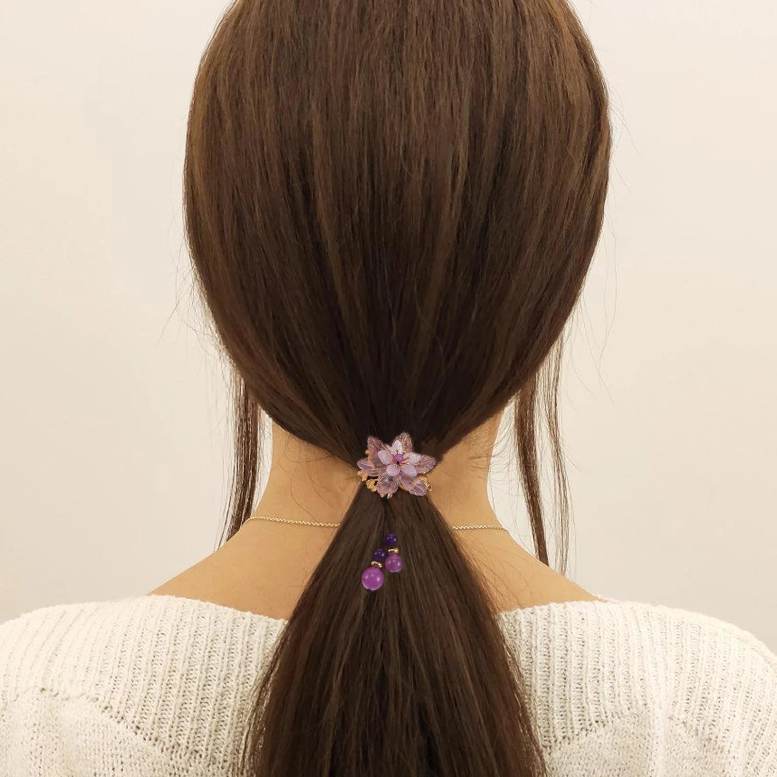 2개입 중국 스타일 헤어 타이 두꺼운 탄력 밴드 빈티지 한복 포니테일 홀더 여성용 부드러운 패브릭 꽃 헤어 액세서리