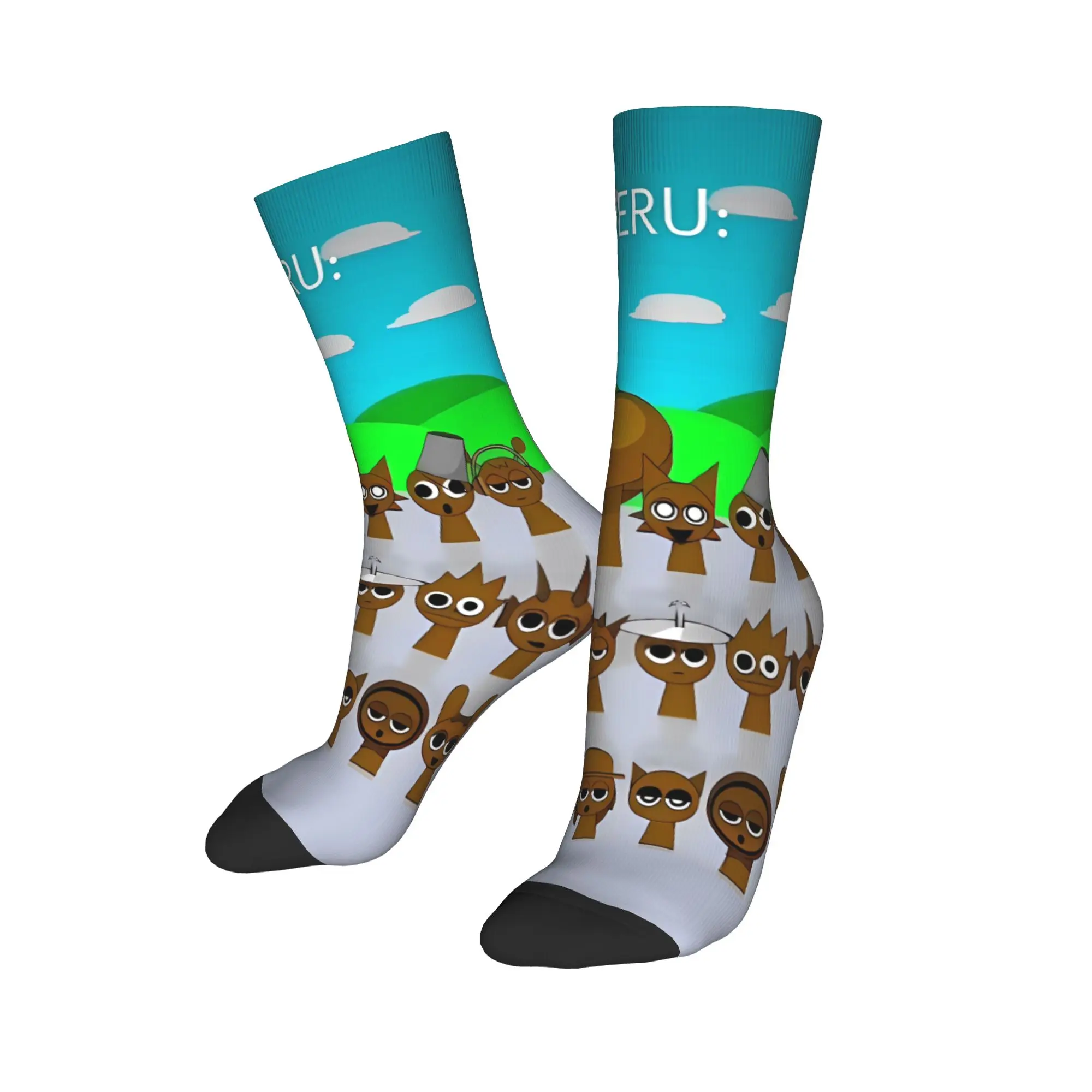Sprunki Juego Medias de dibujos animados Calcetines divertidos gráficos Calcetines antideslizantes de invierno Adultos Hombres Calcetines suaves cálidos al aire libre