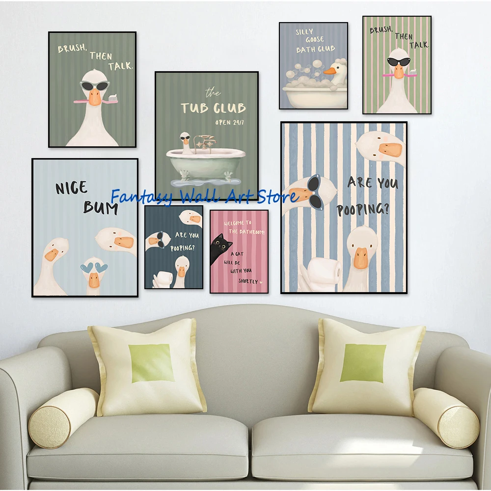 Funny Duck Toilet Bathroom Are You Pooping Poster Modern Humorous Animal  Home Wash Room Bathroom Wall Decor Canvas Prints Decor