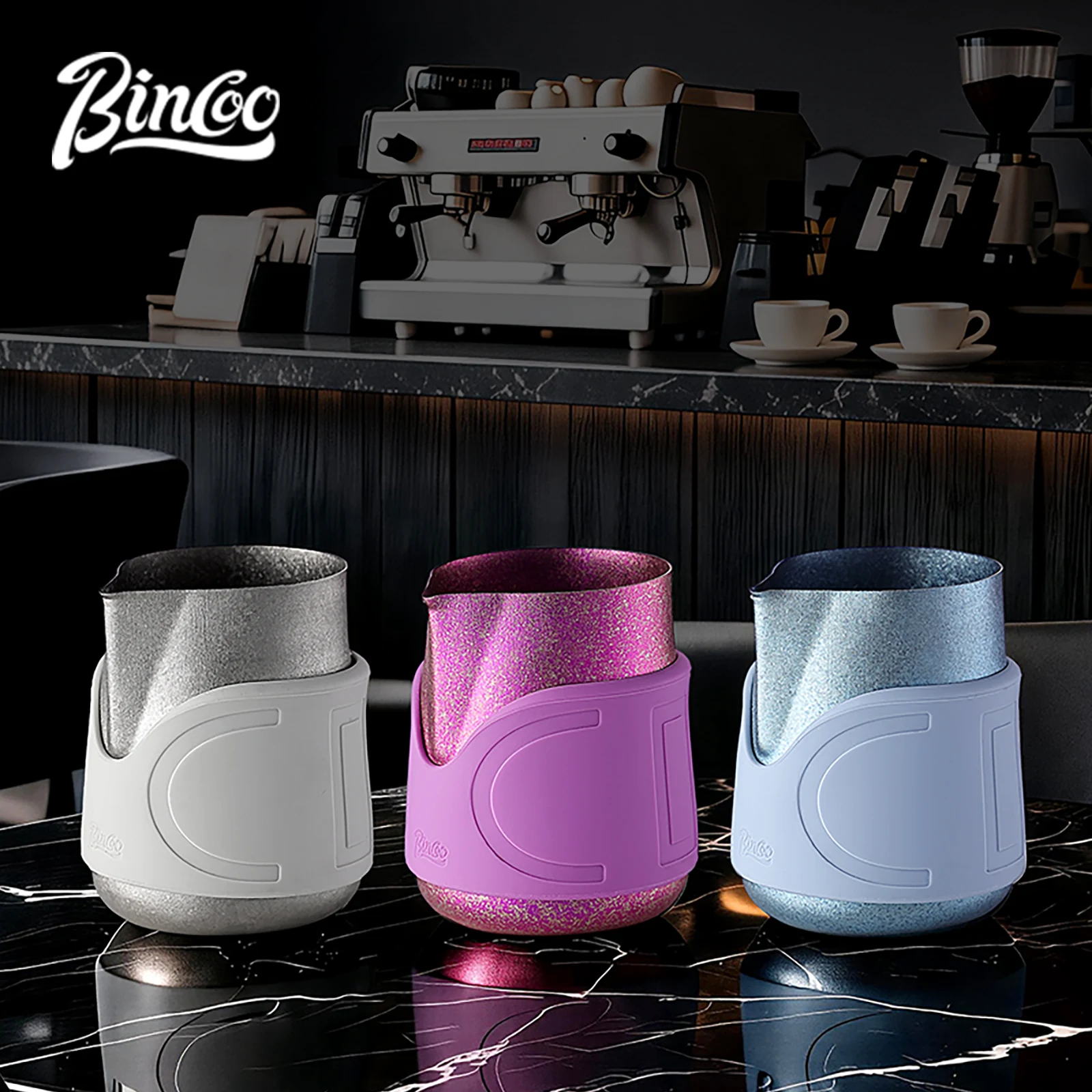 Bincoo Handleless Pure Titanium Latte Art Pitcher – Professional Milk Frothing Cup, Round Spout with Scale for Home