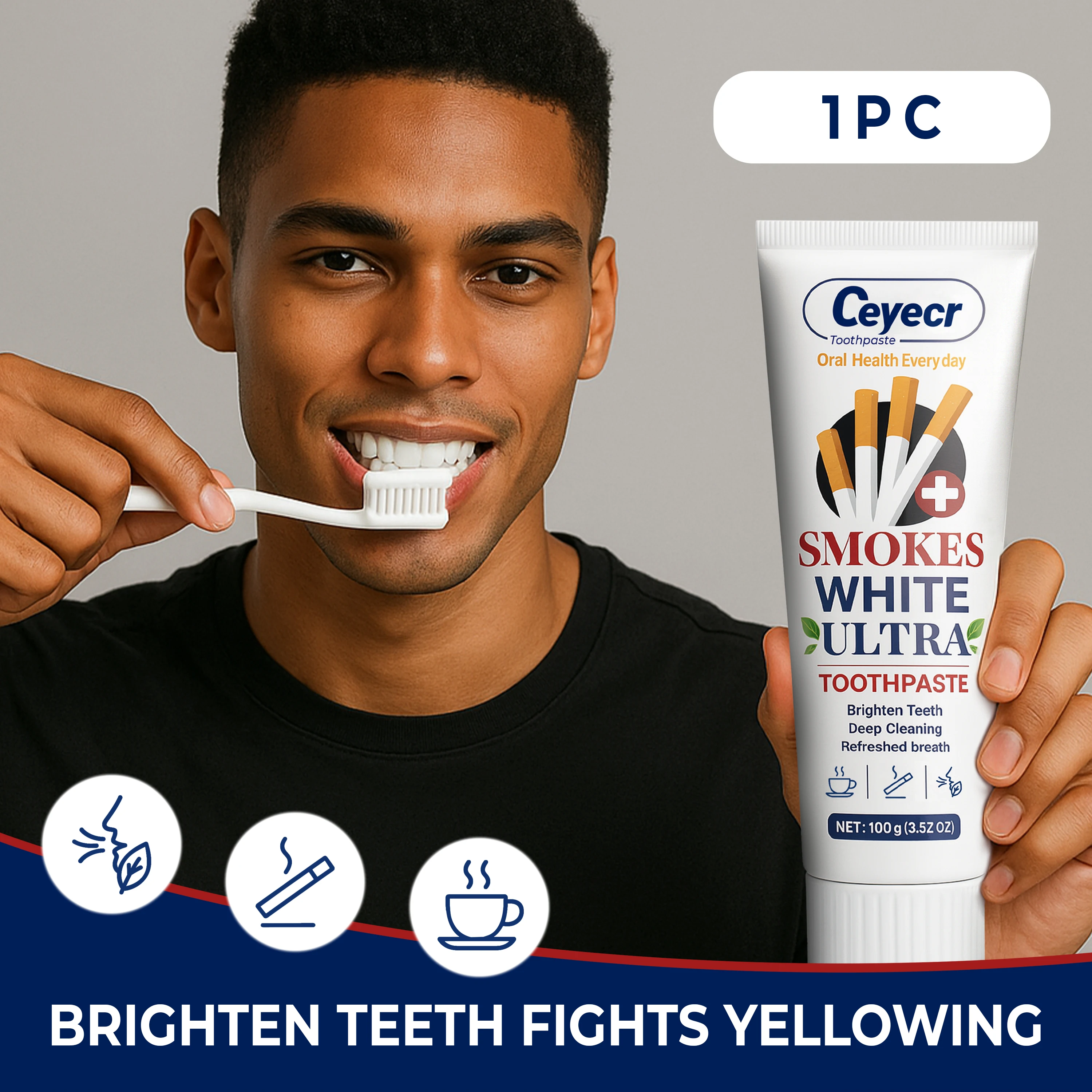 Smokers Toothpaste 100G/3.52oz Brighter Teeth, Toothpaste for Smokers with Yellow Teeth and Cigarette Discoloration,Fresh Breath