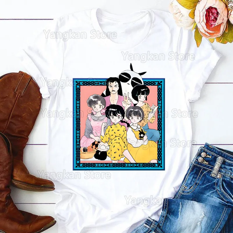Ranma 12  Print T-Shirt Casual Crew Neck Short Sleeve Ranma 1⁄2 T-Shirt Women's Clothing Summer T-shirt