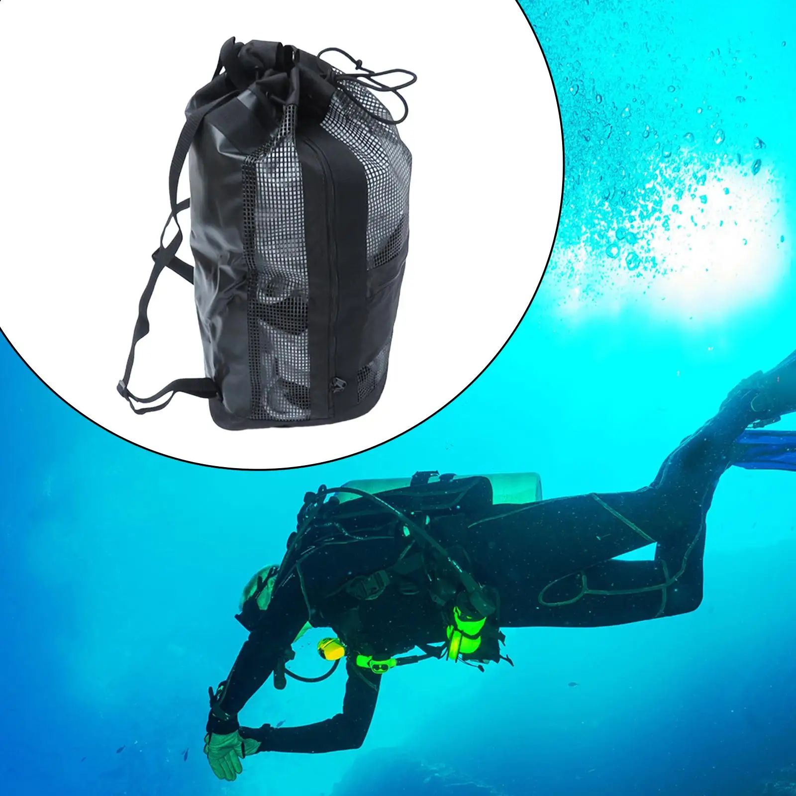 Scuba Diving Bag Holds Mask, Fins, Snorkel Diving Mesh Dry Bag for Equipment Scuba Diving Water Sport Gear Snorkeling Gear Beach