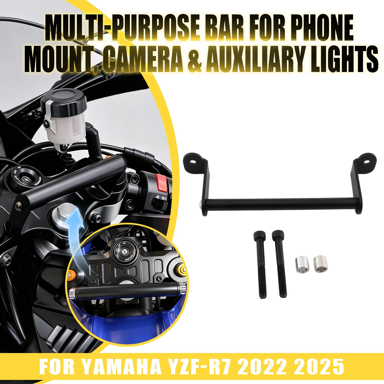 For Yamaha YZF-R7 2022 2023 2024 2025 Motorcycle Handlebar Cross Bar GPS Phone Navigation Holder Mount Extension Bracket