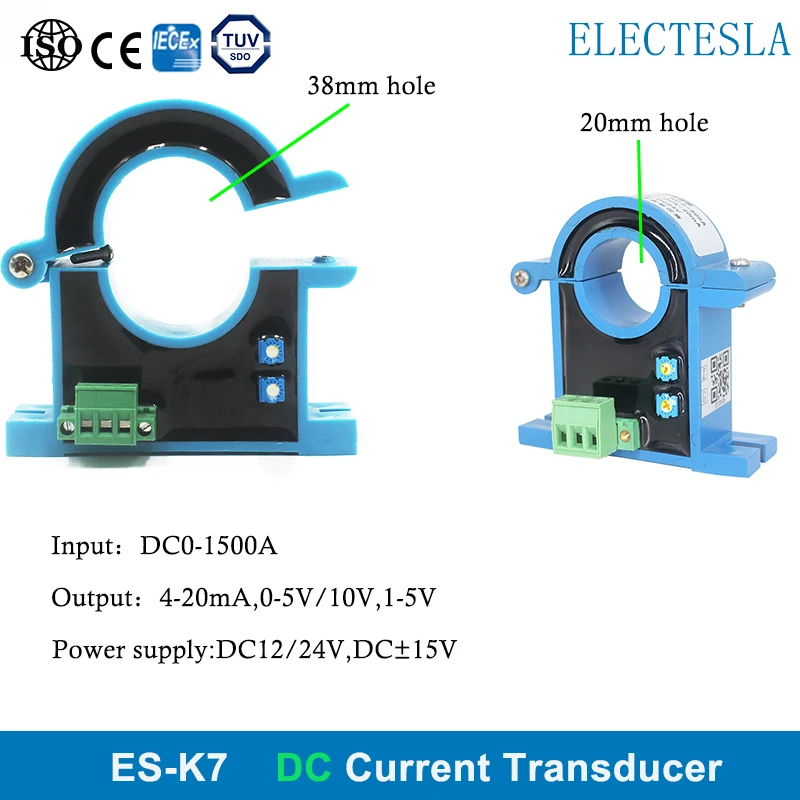 

Hall Open Loop Current Signal Transducer Clamp DC Current Sensor 0-1500A Input 4-20mA 0-10V Output 20mm Hole Current Transmitter