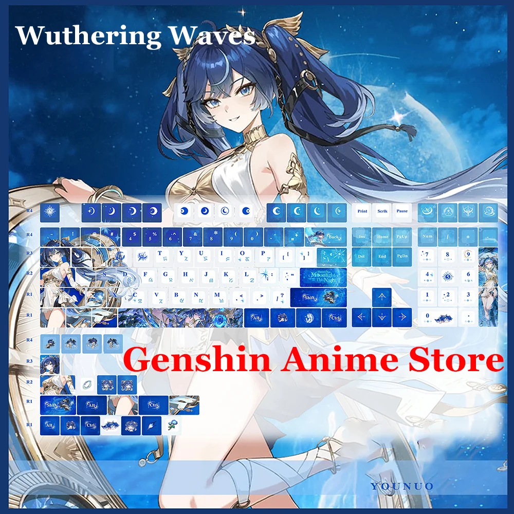 Game Wuthering Waves Iuno PBT 120 Key Caps Cosplay Props Game Keycaps Thermal Sublimation Mechanical Theme Keyboard Accessories