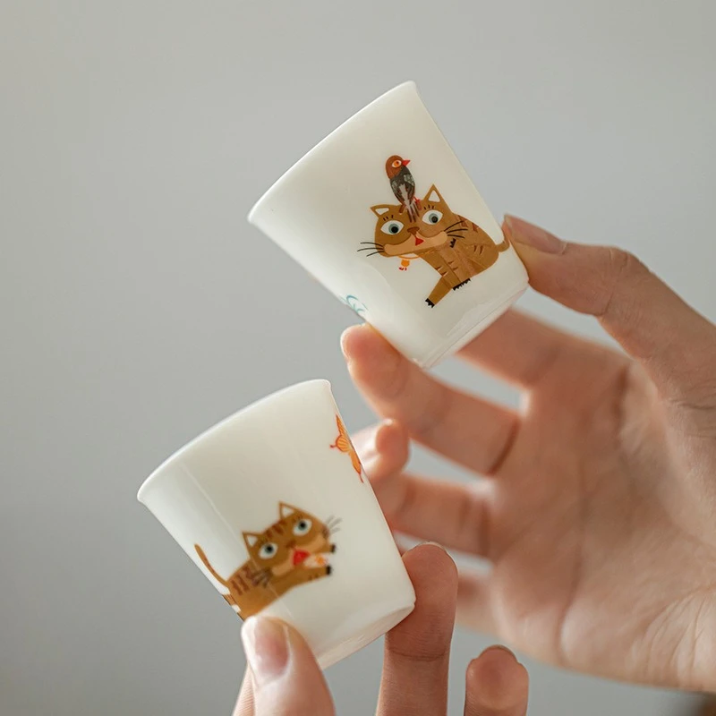 45ML Katze Teetasse Gongfu Tee-Set riechende Tasse handgemachte Keramik Zen chinesische Teezeremonie