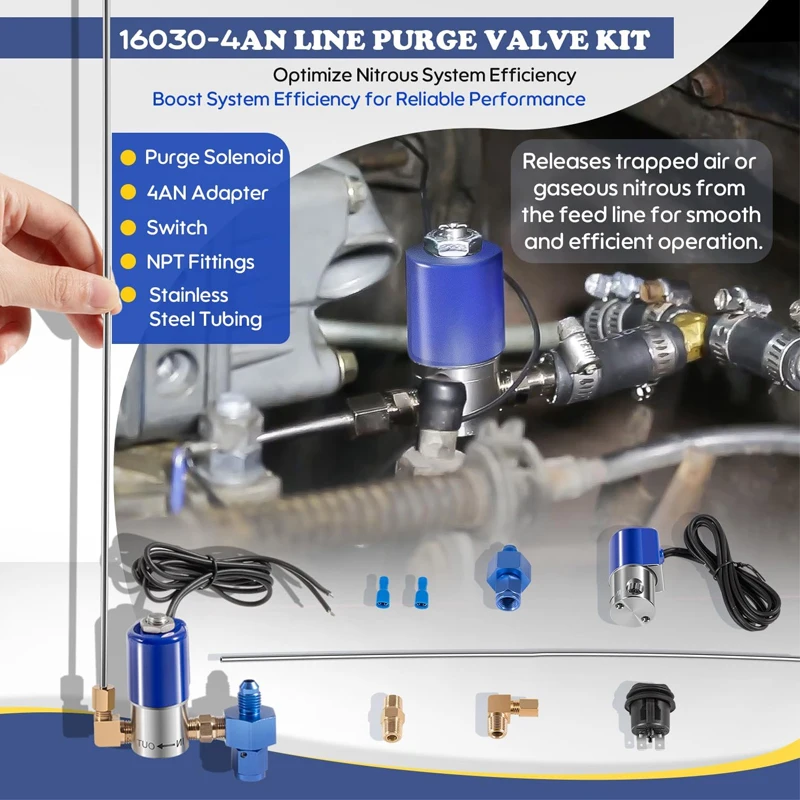 Universal Feed Line Air Release Kit,16030-4AN Line Purge Valve Kit with Solenoid and Switch, Includes Stainless Steel Tubing and