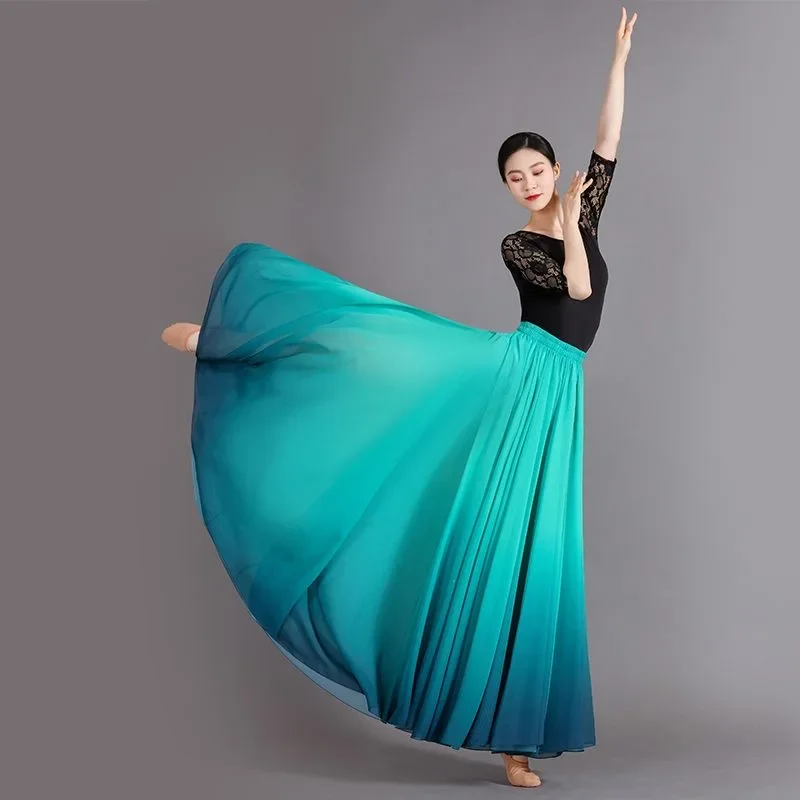 Klassischer Tanzrock für Damen, 720-Grad-Schwingrock, Retro-Verlaufsmuster, mehrfarbiger Flamenco-Tanzrock für Aufführungen 2025 – Detail 13