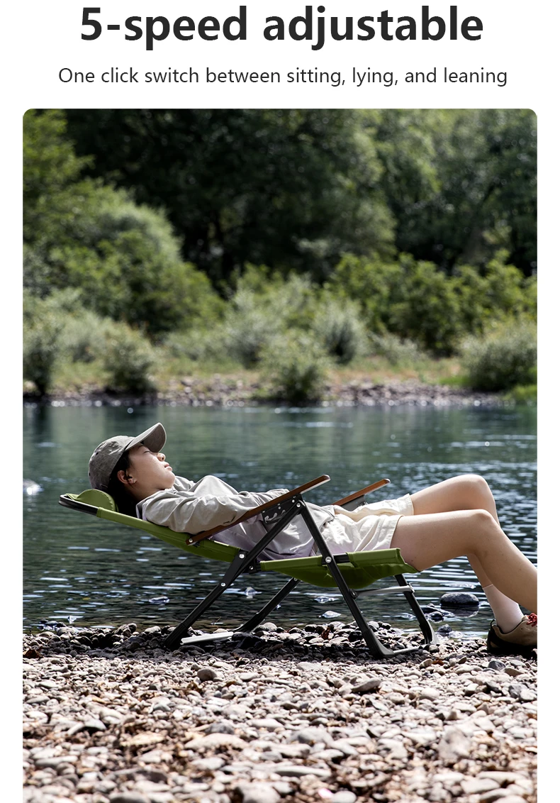 BISINNA Camping Folding Chair Adjustable Armrest Portable Relaxing Chair With Detachable Pillow for Beach Travel Hiking