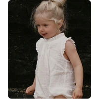 Vintage Linen Cotton Baby Girls Romper Summer Ruffles Lace Infant Bodysuit for Toddler Girls Clothing Children Overalls Outfits 2