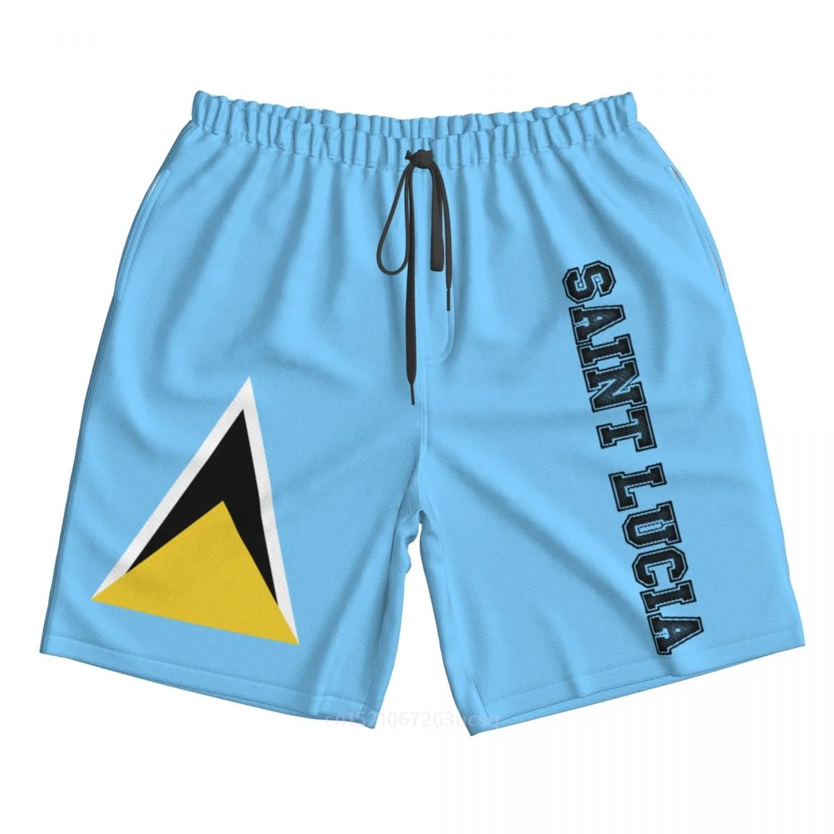 2023 verão poliéster saint lucia país bandeira 3d impresso calções de bordo dos homens praia bolso correndo calças de verão