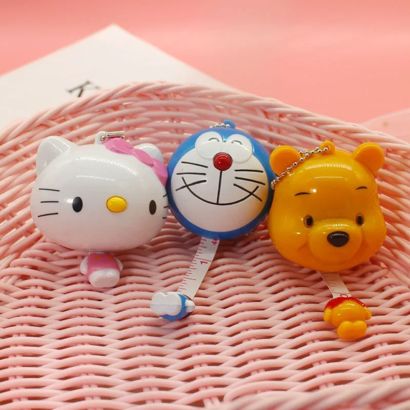 Hello Kitty Tape Measure Pendant Kawaii Anime Pooh Bear Soft Measuring Telescopic Ruler Cute Cartoon Schoolbag Accessories Gifts