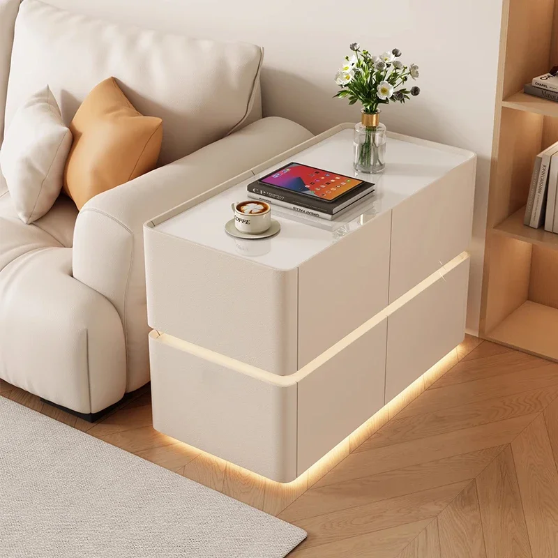 

%w for Speaker Charging Nightstand Bedroom Living Room Drawers White Bedside Table Simple Smart Criado Mudo Home Furniture*