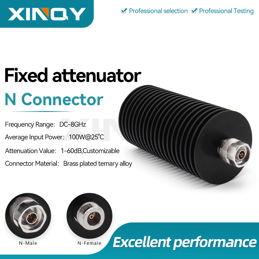 XINQY 100W High-power Round N-type 8GHz Fixed Attenuator RF Signal Attenuation 10/20/30/40/50/60dB