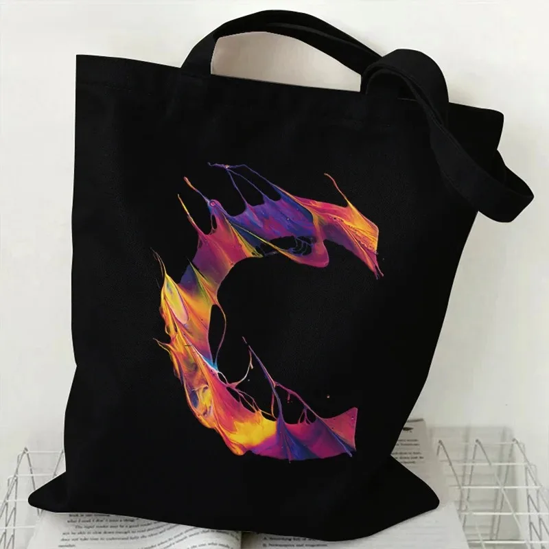 A-Z 26 رسالة اللوحة الجرافيك حقائب النساء أزياء قماش حمل الحقائب الإناث سعة كبيرة حقيبة كتف التسوق في السوبر ماركت