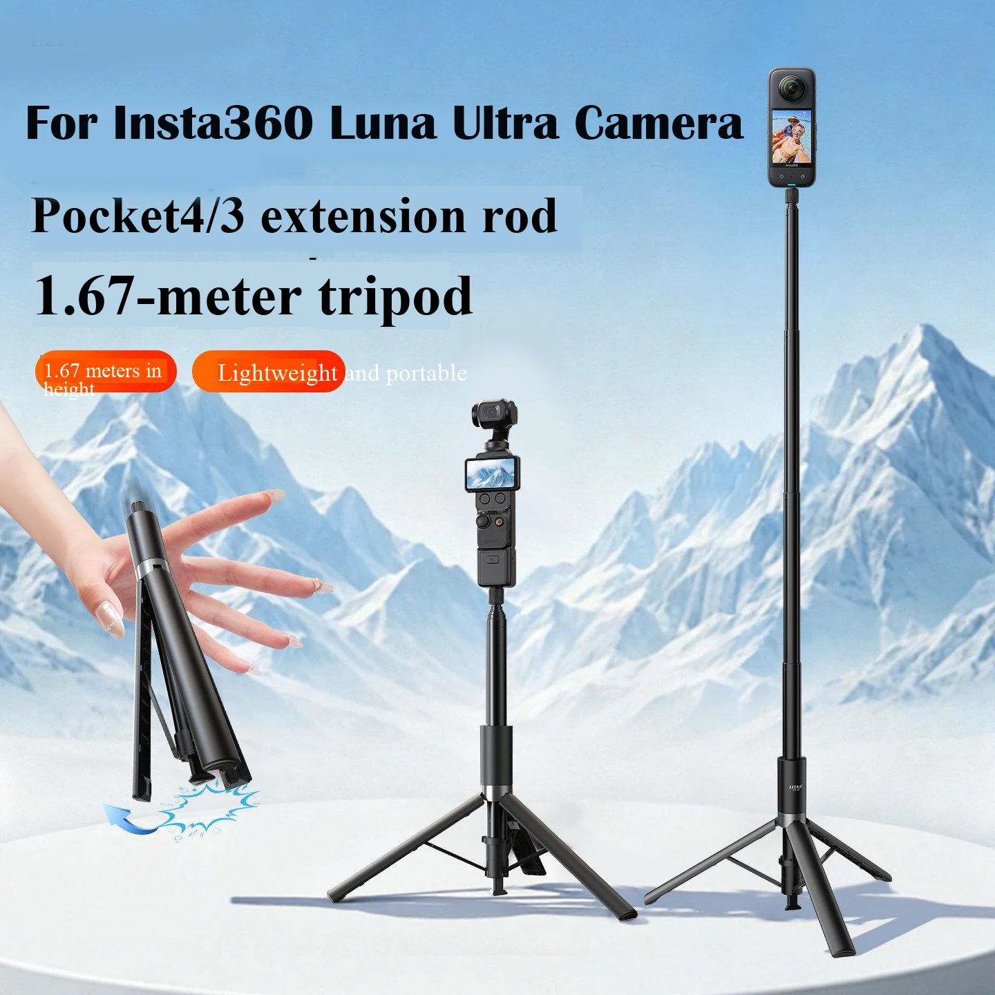 Sports Camera Tripod Selfie Stick For Insta360 Luna Ultra Pocket 34 Action 5/6 Handheld Stable Selfie Telescopic landing Bracket