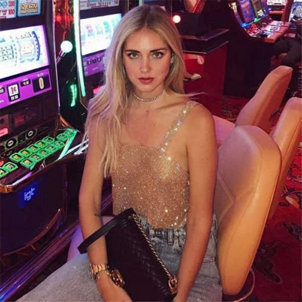 

Shiny Sequin Tube Strap Bra Top Metal Chain Tail Sling Street Style Slim Fit Cotton Short Length Overhead Women's Vest