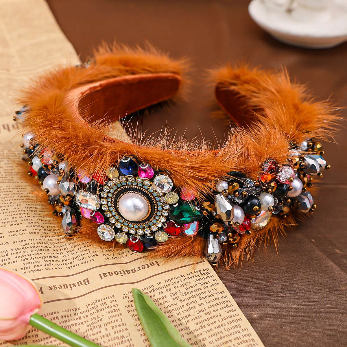 New Baroque Rhinestone Mink Fleece Headband Hairbands For Women Crystal Rhinestone Hairband Headband Girls Hair Accessories