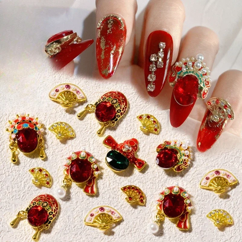 1Pc Chinese Style Nail Charms, Peking Opera facial mask rhinestones, trendy decorative studs for wedding DIY manicure ornaments