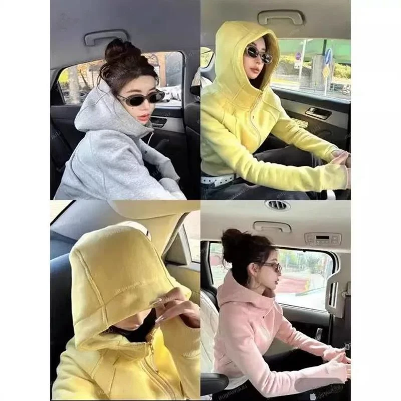 

Women's Fleece Lined Thickened Hooded Sweatshirt Jacket Winter Fashion Versatile Open Cardigan Baseball Style Top