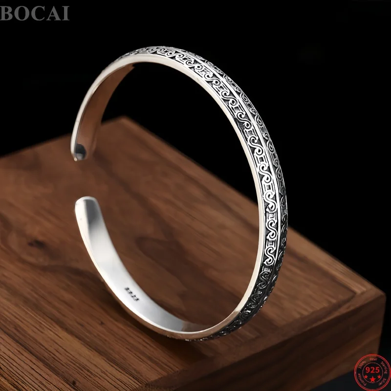 BOCAI S925 Sterling Silver Charms Bracelets for Men Antique Animal-scroll Motif Pattern Fashion Punk Bangle Fine Choice Jewelry