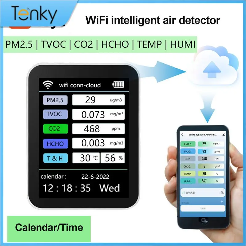 Gas Detector Pm2.5 6 In 1 Air Quality Detector Portable Hcho Tvoc Co Co2 Formaldehyde Monitor Home Air Quality Tester Pm10