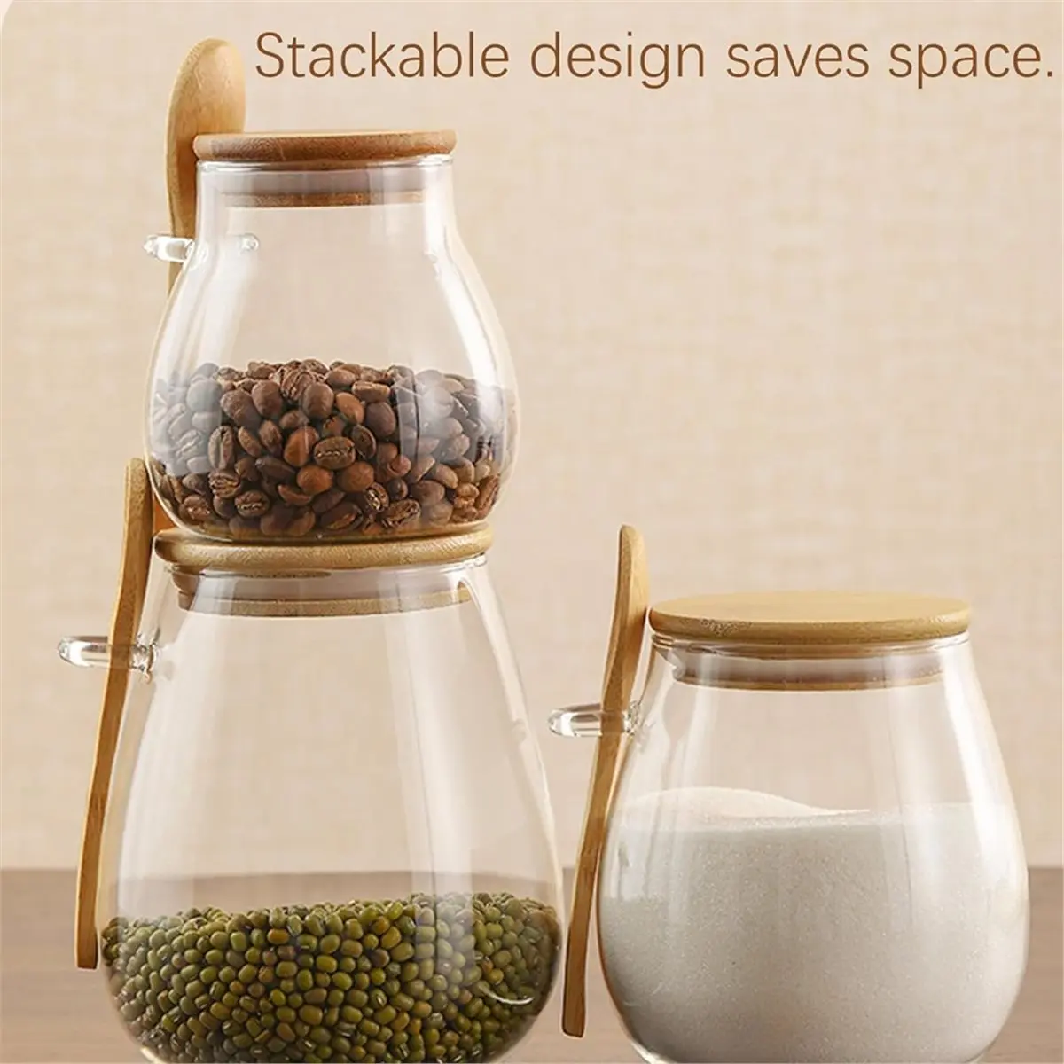 Sealed Glass Storage Jar with Bamboo Lid, Irtight Glass Jar Food Storage Container, for Coffee Beans, Tea Leaves 350ML