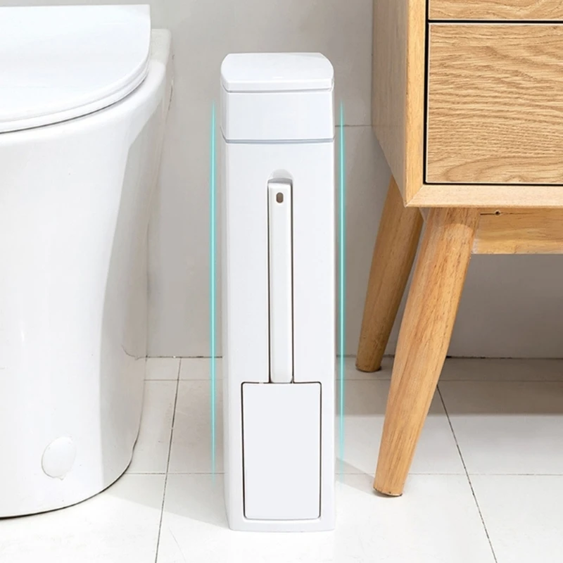 Plastic Trash Can with Toilet Brush Holder 4.5L Garbage Can with Press Top Lid Rectangular Modern Waste Can Decor