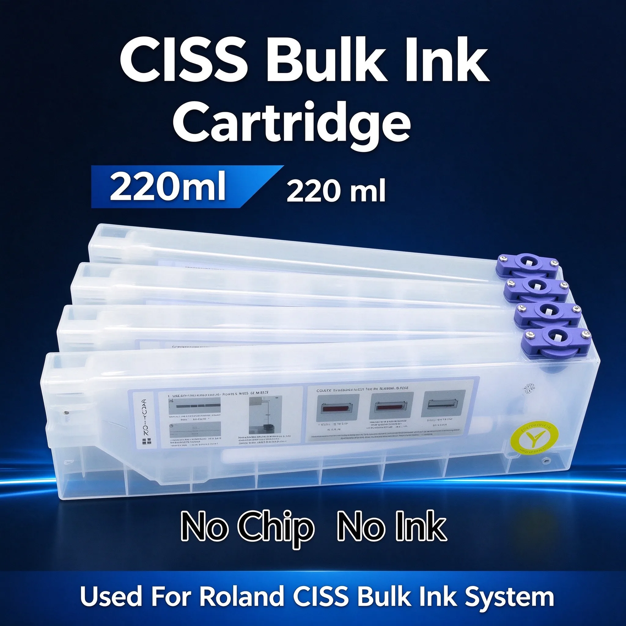 220ml 4 Colors Ink Cartridge CISS System For Roland Inkjet Printer Bulk Refill Ink Cartridge BK C M Y Continuous Ink Supply