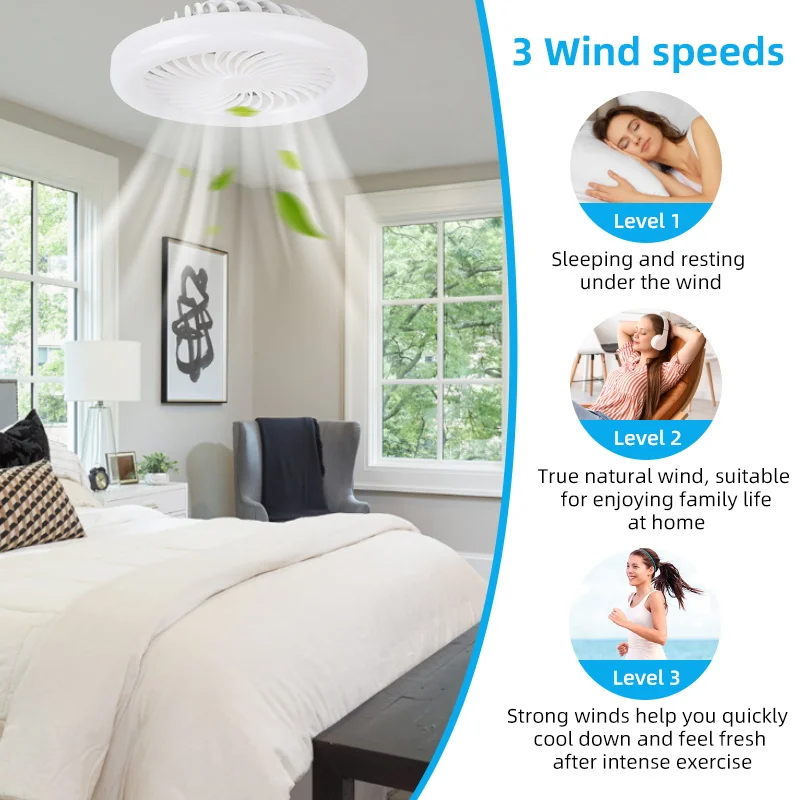 Ceiling Fan With Light Remote Control 24W 30W E27 Converter Base Smart Silent Fan Light 3-Speed Modes Dimmable Elertric Fan Lamp