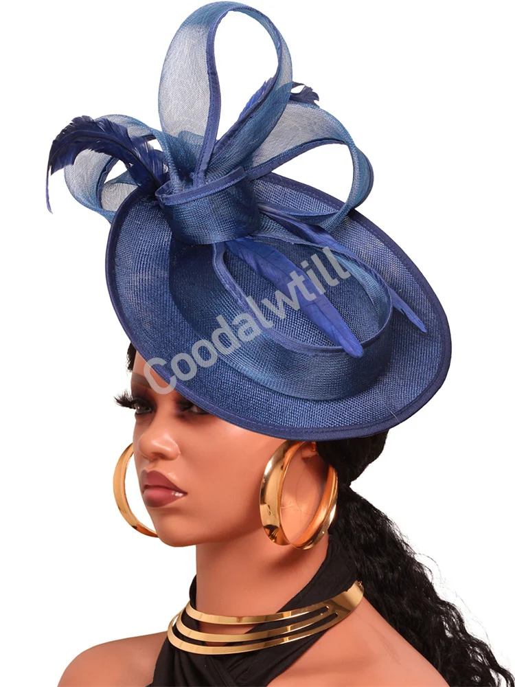 

Navy Pillbox Fascinator Hat Women Wedding Race Headpiece Bride Mesh Veils Headwear Ladies Cocktail Hair Accessories Fashion Hat