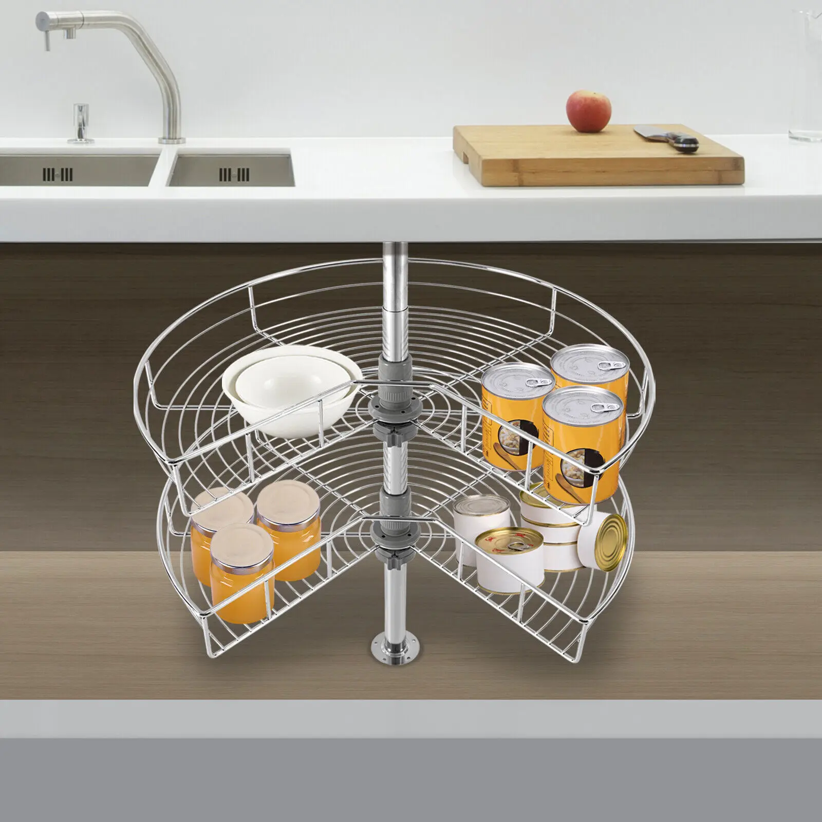 2-Tier Rotating Storage Organizer with Removable Baskets, Swivel Countertop Shelf for Kitchen, Bathroom, Bedroom & Vanity Cabinet