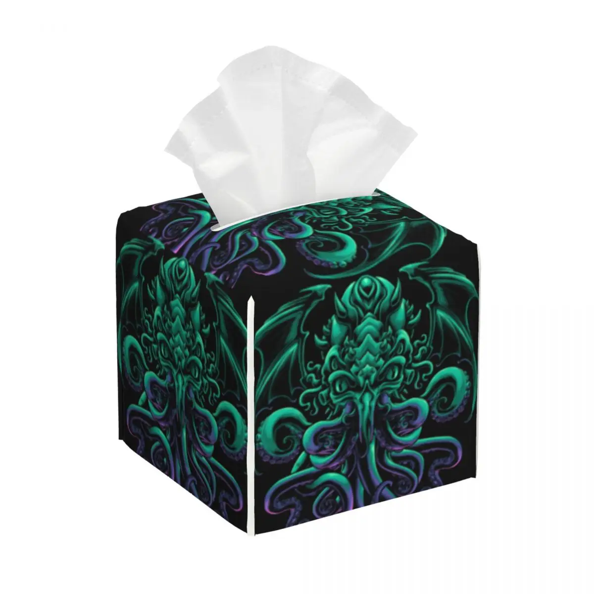 Custom Cool H.P. Lovecraft Cthulhu Tissue Box Cover Square PU Leather The Old God of R'lyeh Facial Tissues Holder for Home