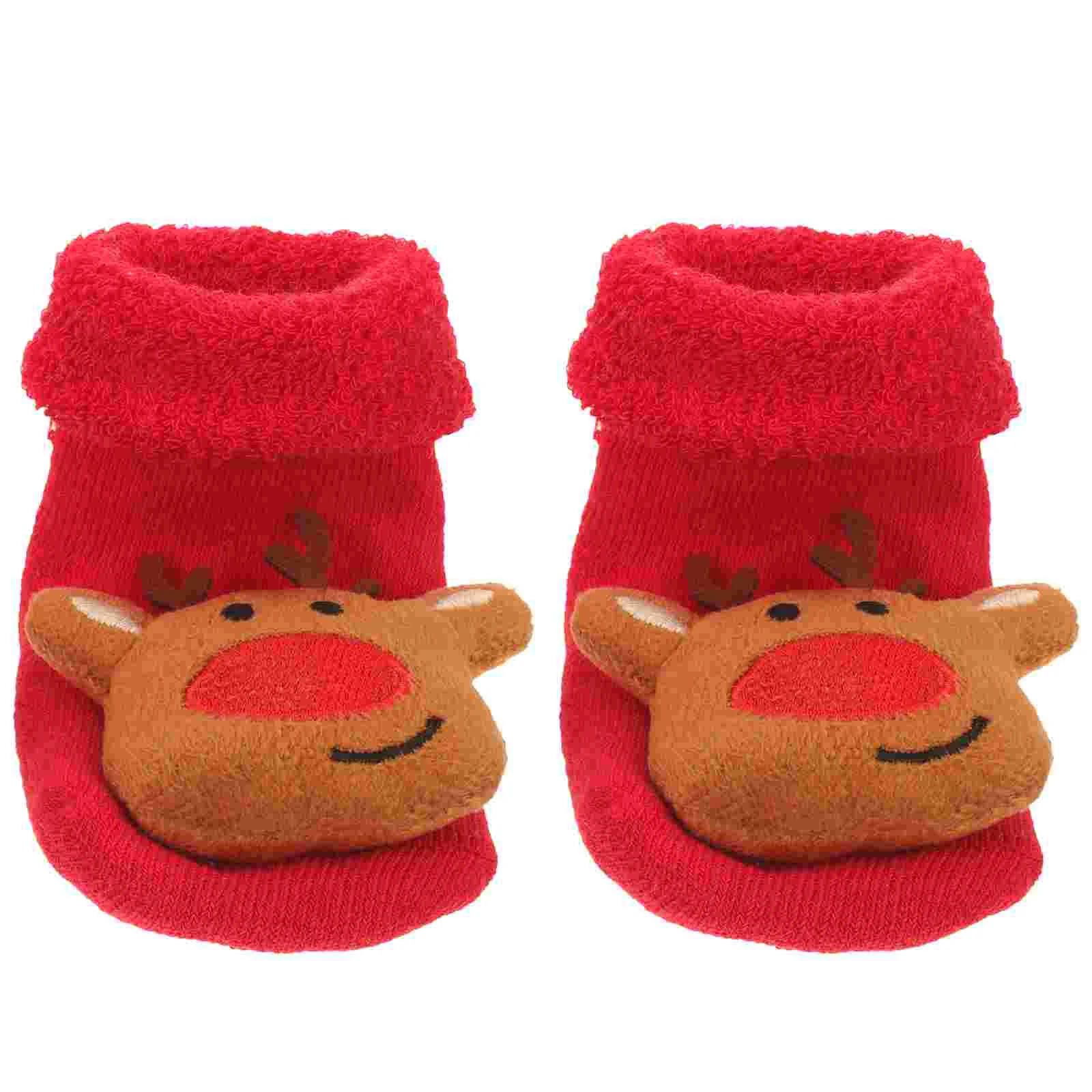 12 Pcs Red Reindeer M Size 1 3 Years Old Baby Non Skid Cuddly Warm Thick Christmas Socks Toddler Socks for Baby Shower Gift