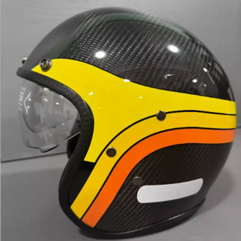 جديد وصول 12K ألياف الكربون تصميم 3/4 دراجة نارية نصف خوذة حزام قابل للتعديل مع الإفراج السريع الرجال النساء العالمي صالح DOT