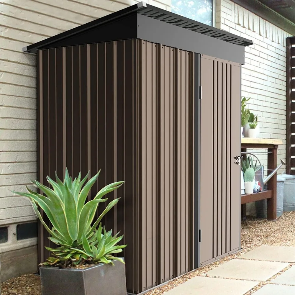 

Tool Garden Metal Sheds With Lockable Door Garden Shed Storage House Lawn Brown Patio 5x3 FT Outdoor Storage Shed With Floor