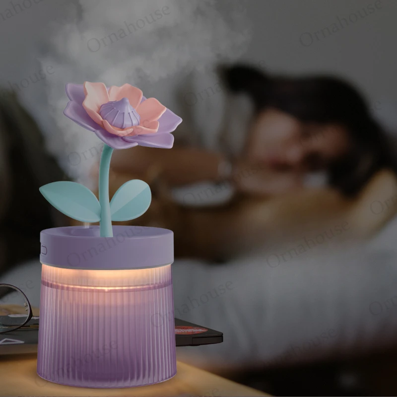 Flower Aromatherapy Machine Colorful Night Light Humidifier Household Small Silent Heavy Mist Essential Oil Difusor De Aroma