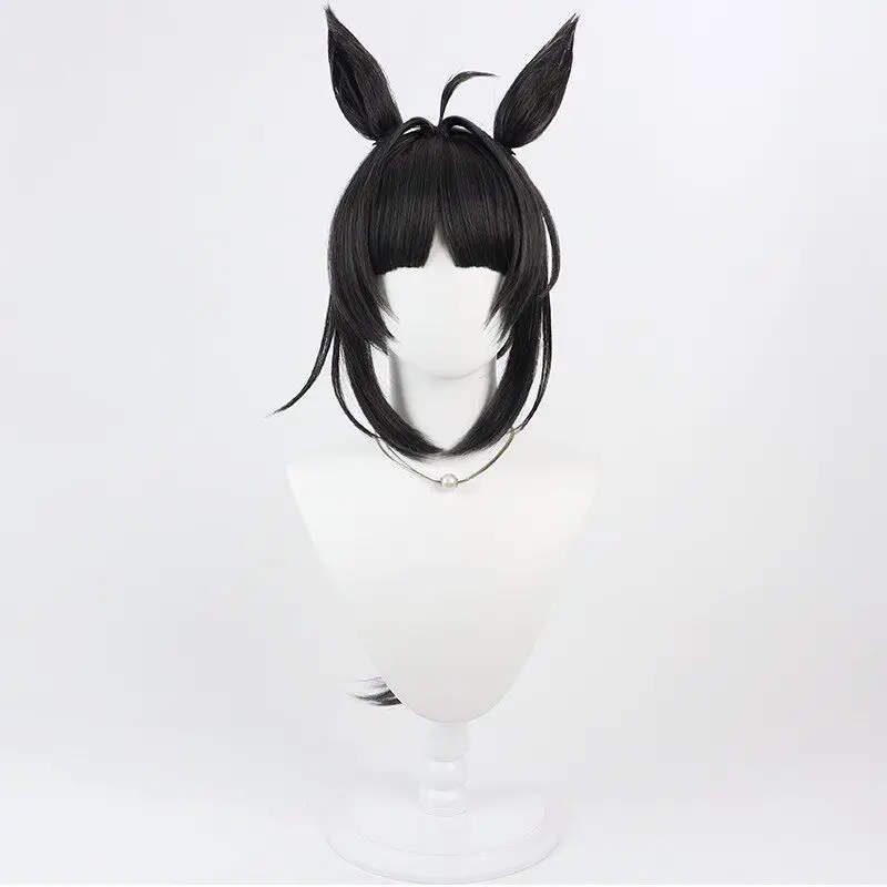 Logotype Cosplay Wig Uma Musume Pretty Derby black Long Heat Resistant Synthetic Hair Halloween Party Role Play + Free Wig Cap view 5