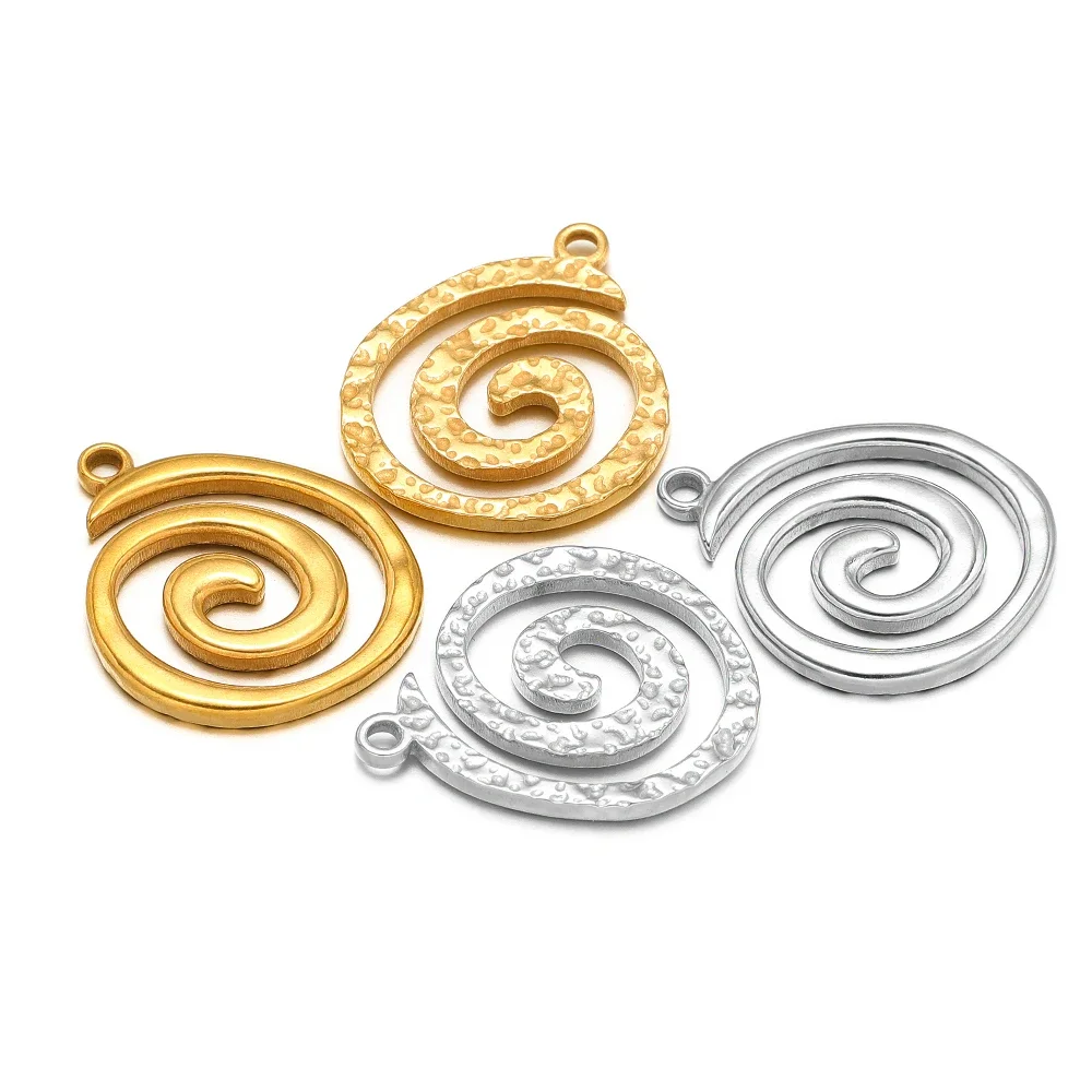 5pcs Stainless Steel Embossing Spiral Swirl Pendant Round Vortex Charms Bulk for DIY Necklaces Earrings Jewelry Supplies 19x23mm