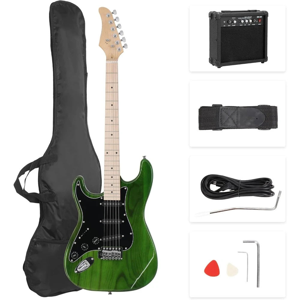 

39" Left Handed Full Size Electric Guitar for Music Lover Beginner with 20W Amp and Accessories Pack Guitar Bag (Green)