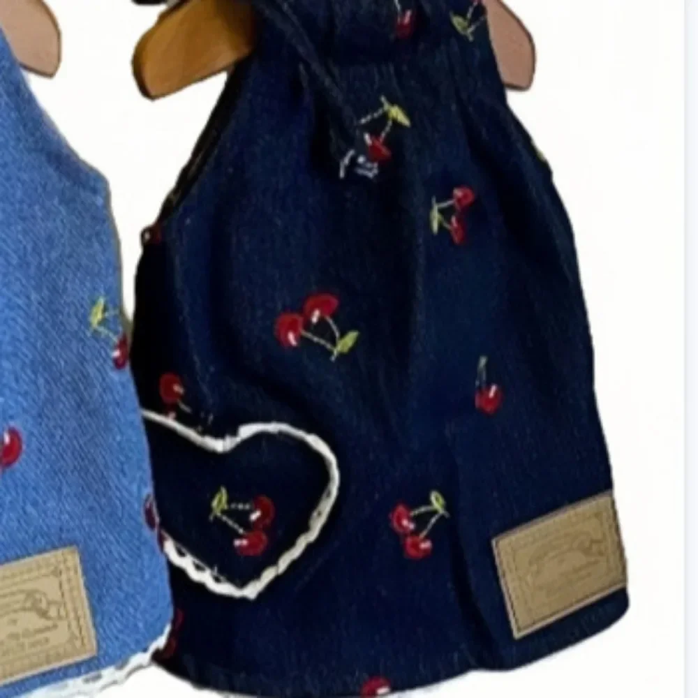 Pet Denim Skirt Cherry Strap Skirt Love Denim Skirt Marcus Yorkshire Couple Set Cat Clothing Dogs Vest Designer Dog Clothes