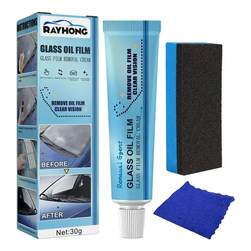 Universal Car Glass Cleaning Paste Auto Glass Polishing Glass Oil Film Remover Car Front Windshield With Sponge Cleaning Liquid