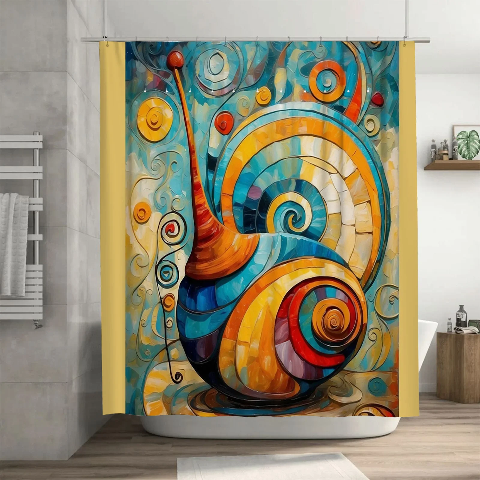 

Colorful Abstract Snail Waterproof Shower Curtain - Vibrant Art Design for Bathroom Decor, Perfect for a Stylish and Unique Look